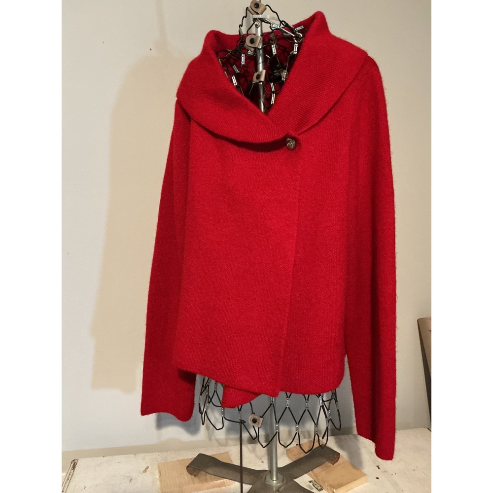 Adrienne Vittadini Red Wool Blend Shawl Collar Button Wrap Cardigan Sweater XL